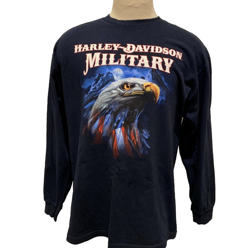 Harley Davidson Military Overseas Tour Eagle Mens XL Black Long Sleeve Shirt
